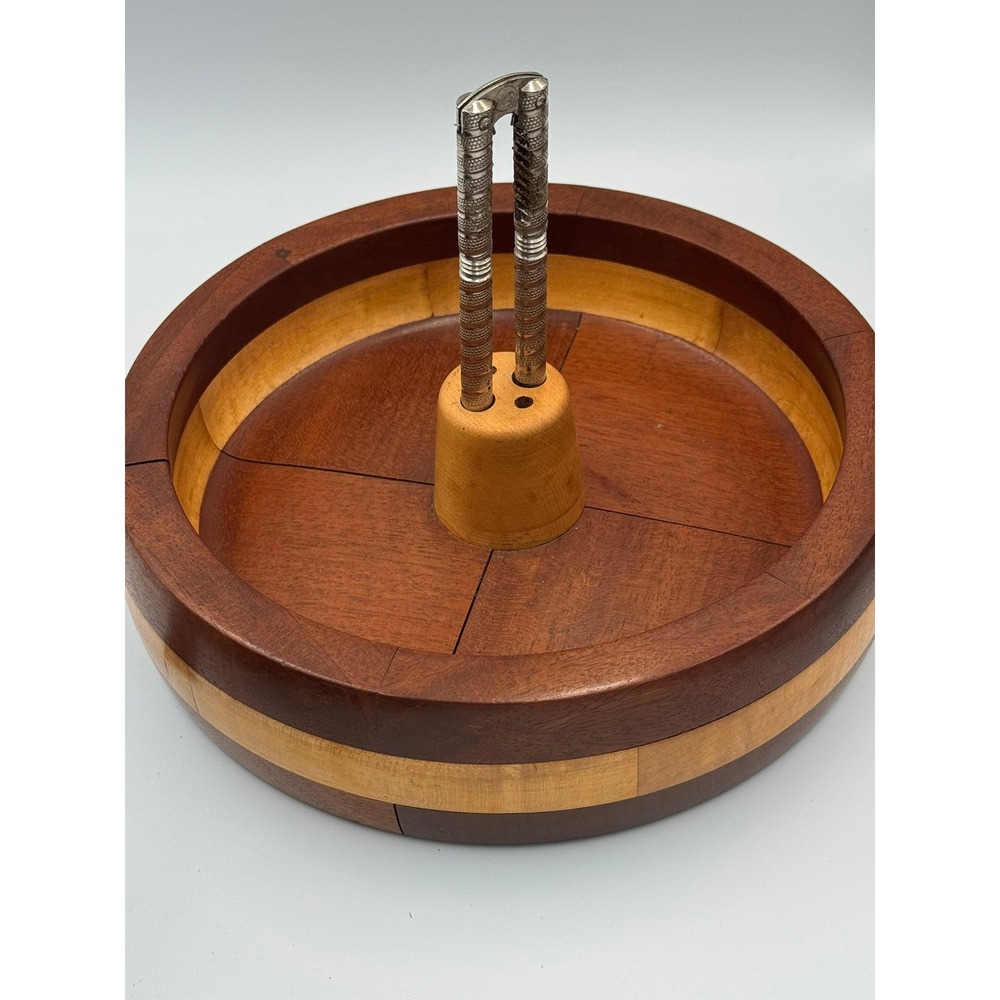 Vintage Two Tone Wood Nut Bowl with Center Nutcracker Holder Mid Century‎ Modern